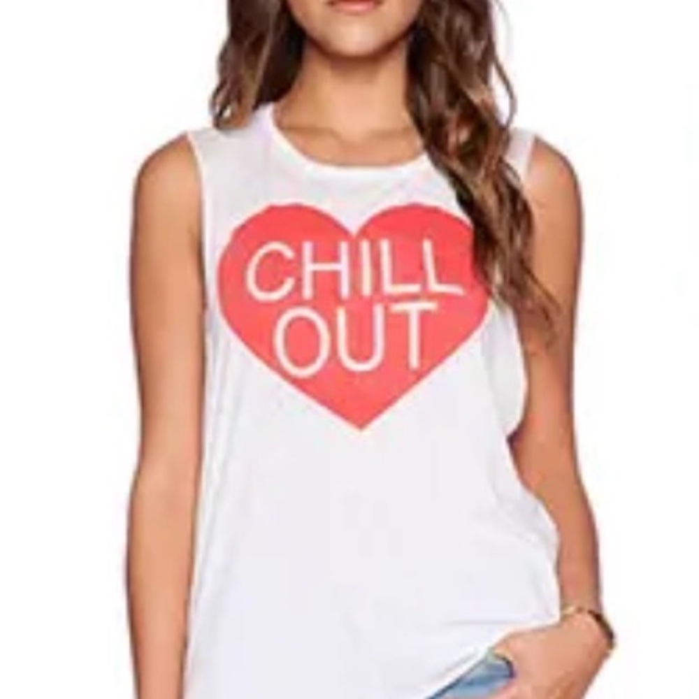 Chaser White Tank Top with Red Heart "CHILL OUT" Graphic